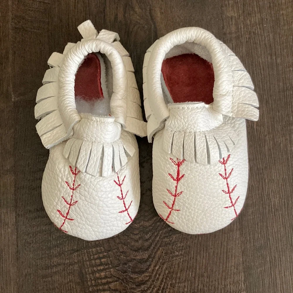 White Baseball Leather Moccasin - Size 12-18 months